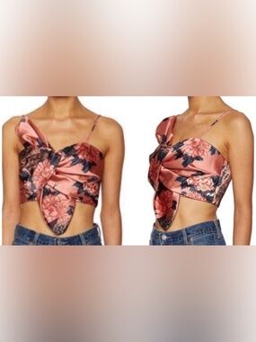 PatBO Rose Pink Floral Satin Twist Crop Top NWT